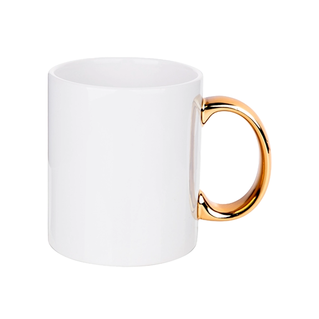 Taza Blanca con Asa Dorada 11oz